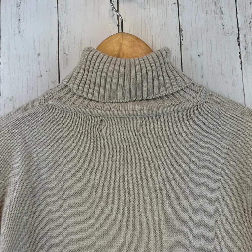 VTG Adolfo Tan Cashmere Touch Embroidered Turtleneck Knit Sweater Size Large - Picture 7 of 11